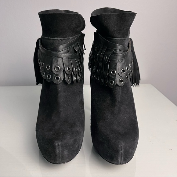 3.1 Philip Lim Womens Black Suede Leather Fringe Tassel Booties Size 35 US 4.5 - Picture 3 of 16